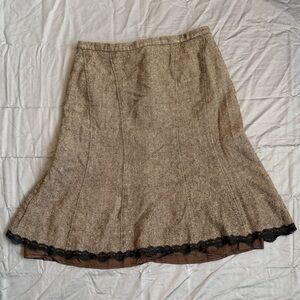 Conrad C Brown Wool Tweed A-Line Skirt w Lace Hem | Size 14